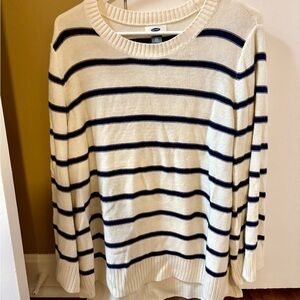 Old Navy Women's Sweater - Navy and Cream Stripes with Bell Sleeves